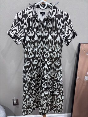 Talbots Brown & Cream Ikat-Style Midi Shirt Dress